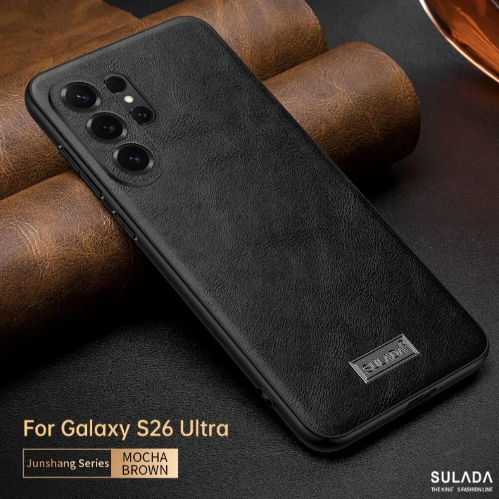Черный кожаный чехол для Samsung Galaxy S26 Plus, коричневый