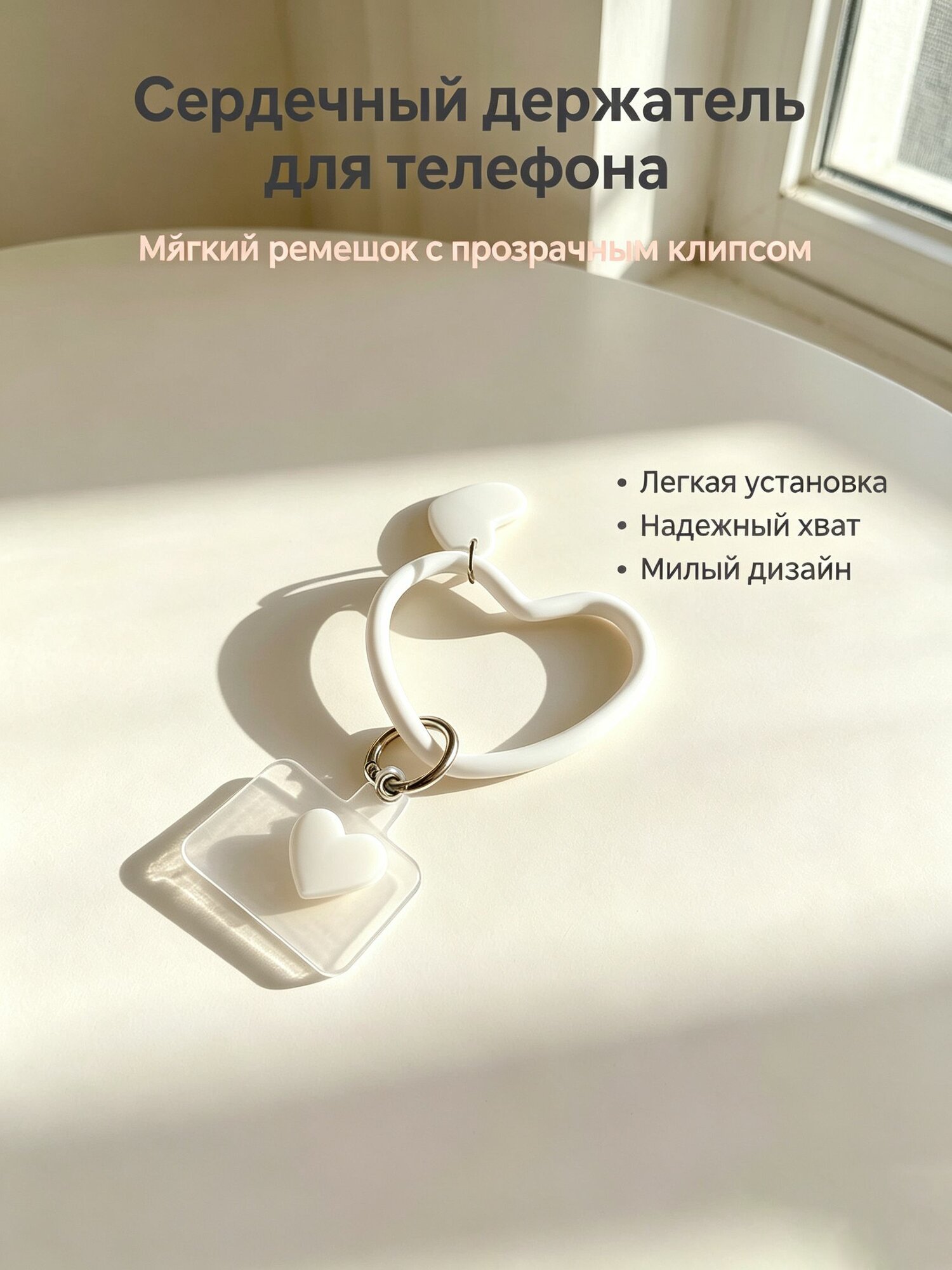 Силиконовый ремешок для телефона в форме сердца с фиксирующей пластиной