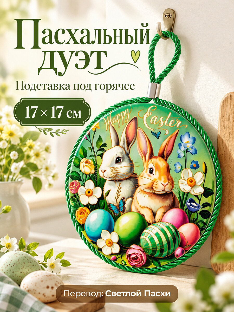 Подставка под горячее 17х17х1 см Elan Gallery "Пасхальный дуэт" круг