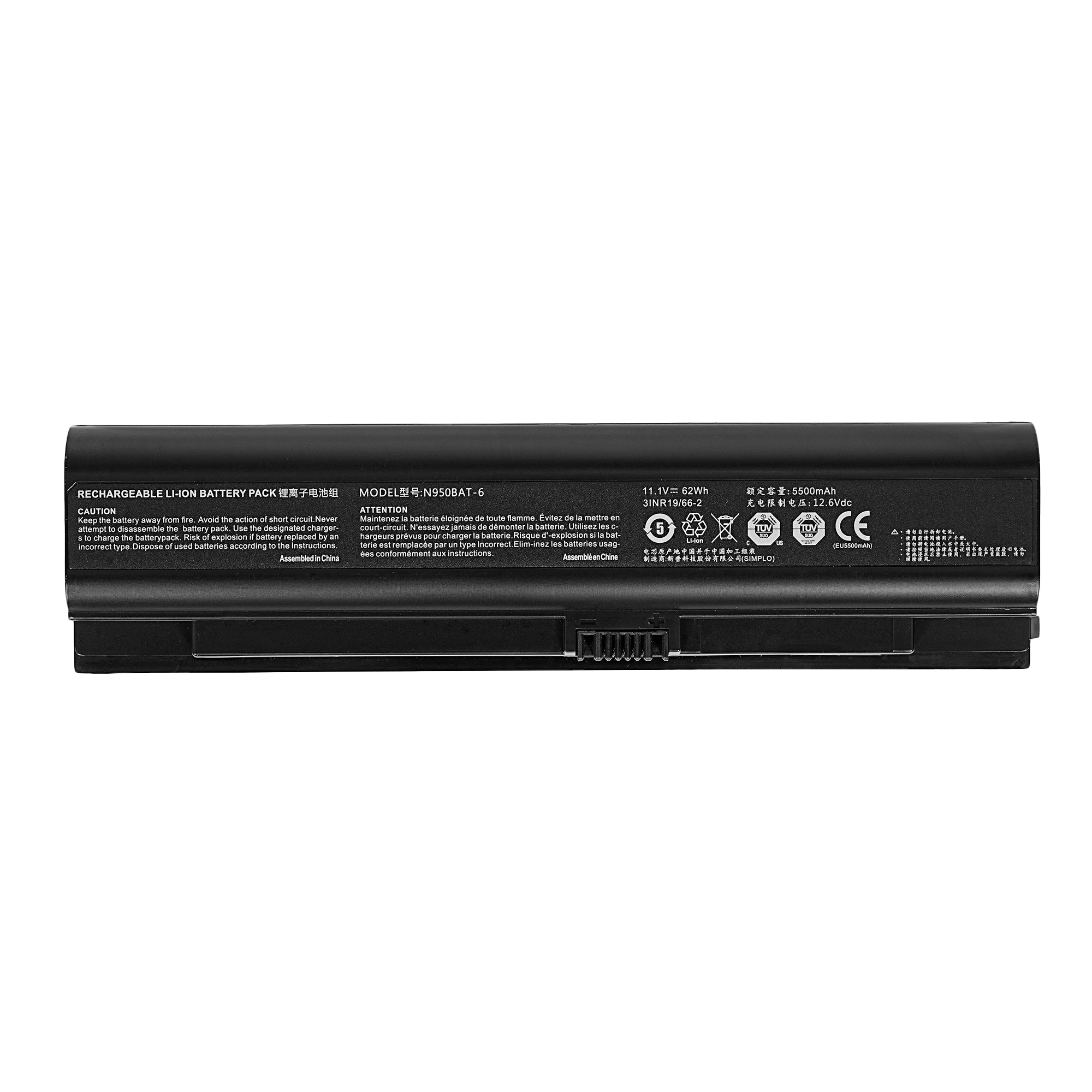 Аккумулятор OEM (совместимый с N950BAT-6) для ноутбука Clevo, Hasee 11.1V, 62Wh (5500mAh) черный
