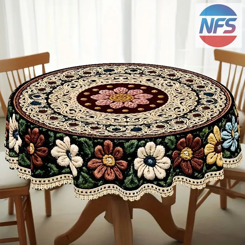 NFSan Клеенка на стол 150x150 см полиэстер fr круглая пятнозащитная пропитка, в рулоне белый