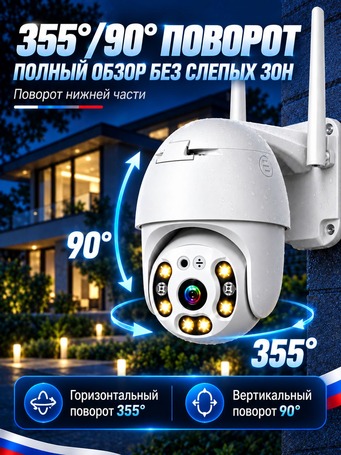 Камера видеонаблюдения Wi-Fi уличная, поворотная IP-камера для дома с датчиком движения
