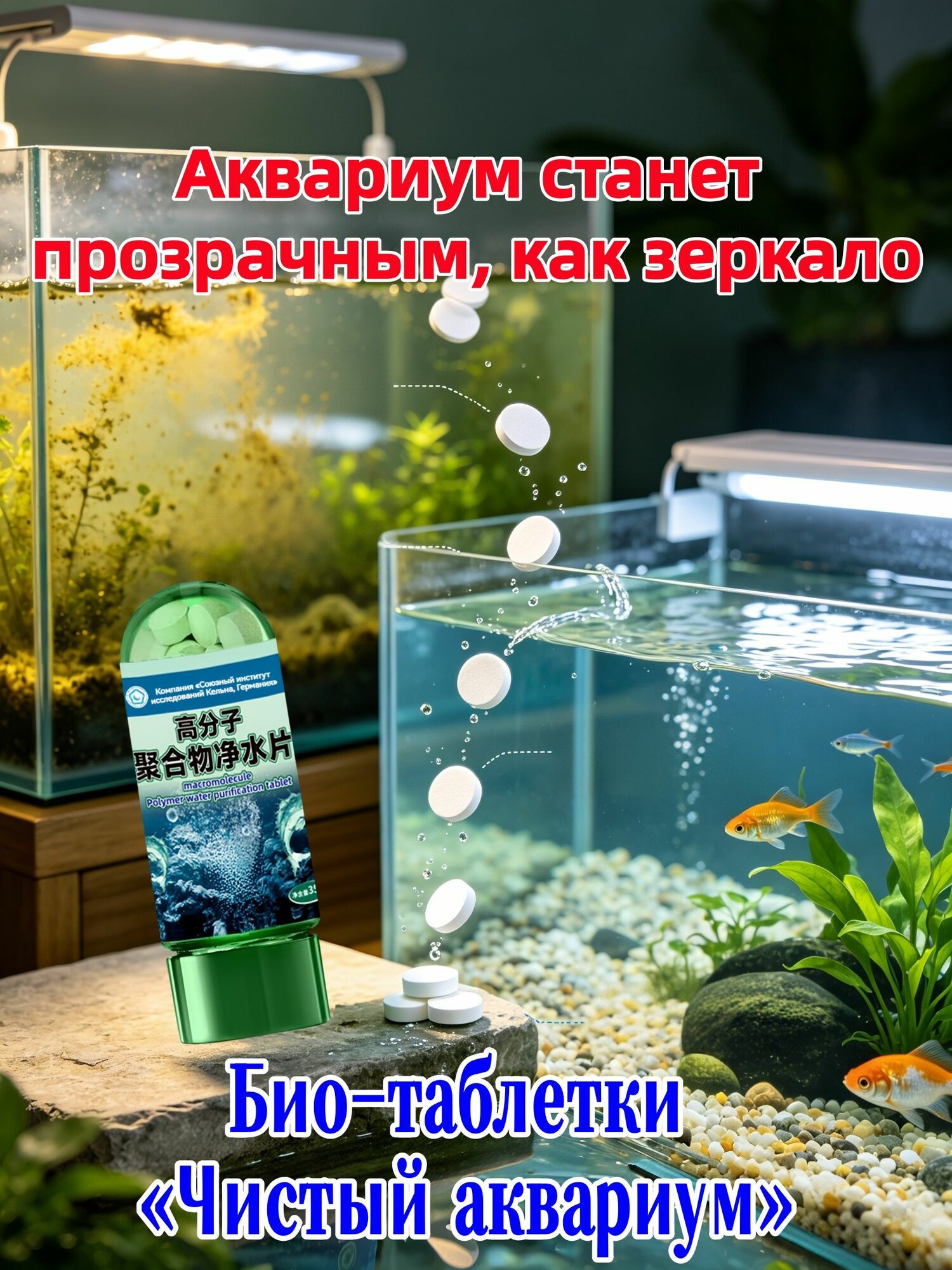 Таблетки очиститель воды для аквариума против водорослей, разлагают рыбий помёт, стабилизируют био-среду, немецкая разработка