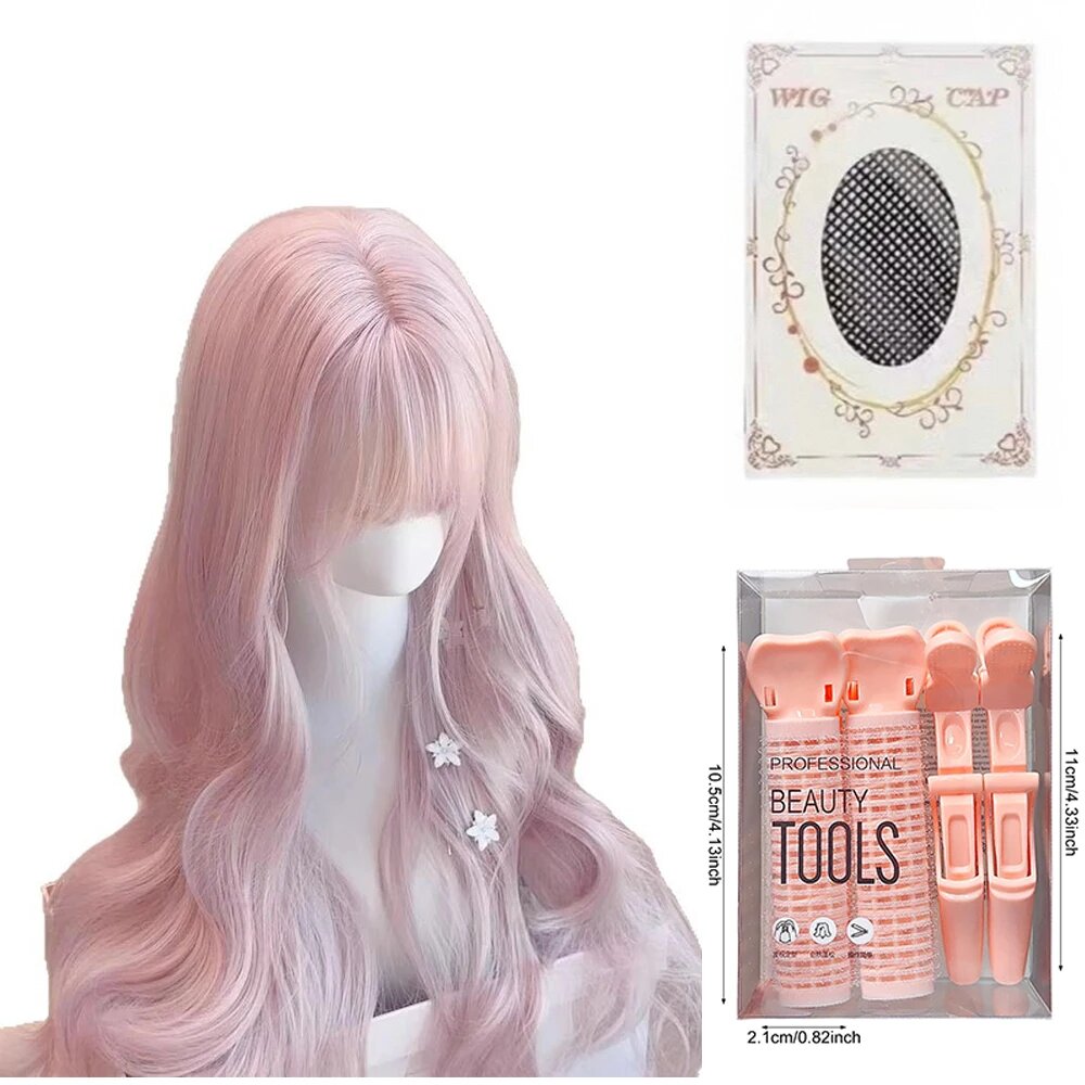 Розовый волнистый парик с челкой Twilight Pink B