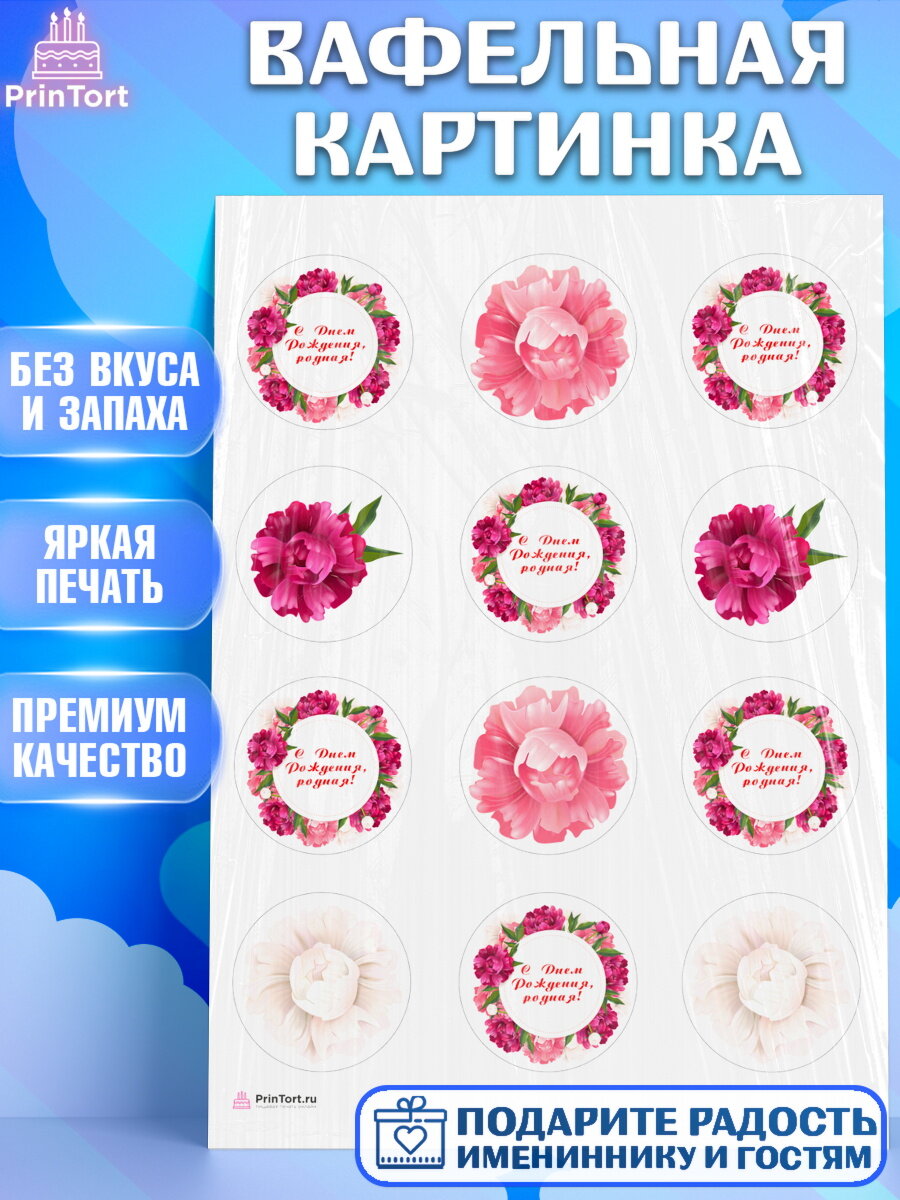 Вафельная картинка для торта С Днем Рождения. Украшения для торта девушке на День Рождения. Декор для выпечки PrinTort