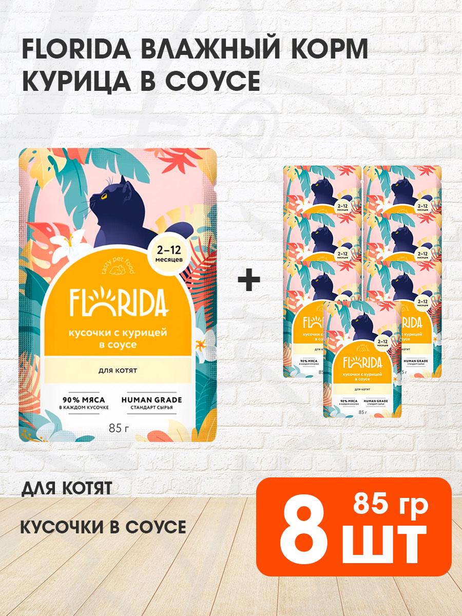 Корм влажный Florida для котят, курица в соусе, 85 г 8 шт
