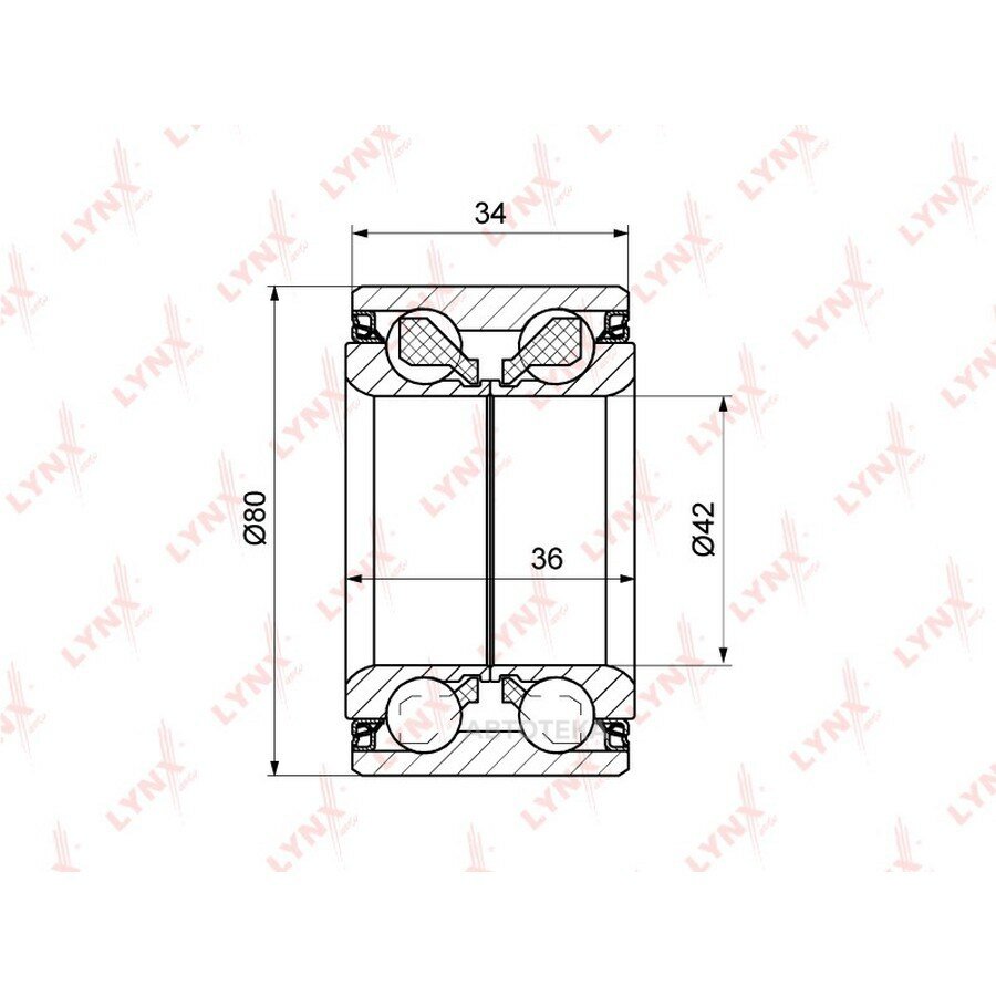 Подшипник ступицы передний (34x42x80) HYUNDAI Sonata(EF) 2.0-2.5 98-01 / Elantra(XD) 2.0D 01-06 KIA Cerato/Spectra(LD) 1.5D-2.0D 04> / Magentis(GD) 2.0-2.5 01-01 LYNXAUTO WB1248