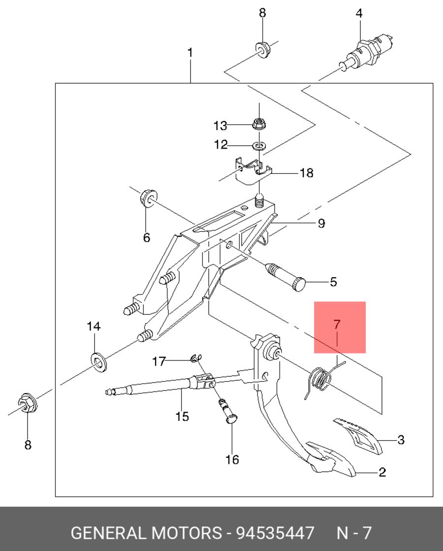 Пружина педали тормоза org (GM/Opel/Chevrolet 94535447)