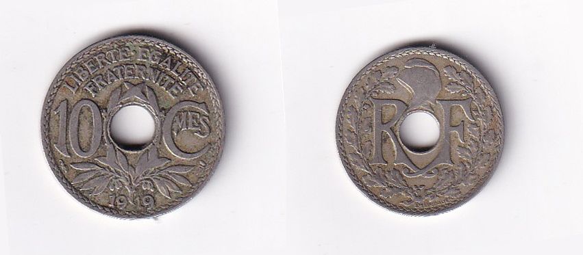 Франция 10 сантимов 1919 год
