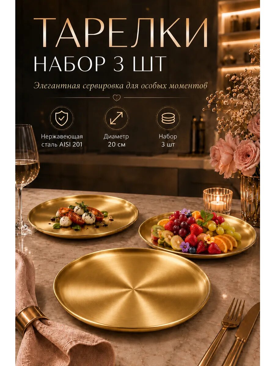 Набор посуды тарелки 3 шт. по 20 см. FB20-1G3
