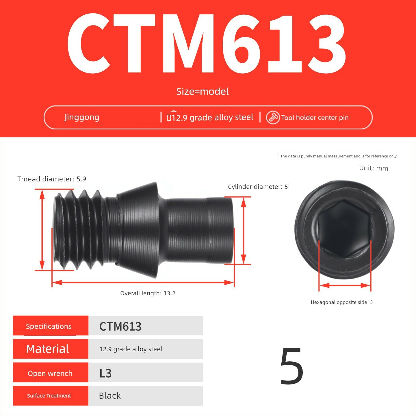 Набор центральных шпилек для токарного станка CTM613 12.9 класс черный