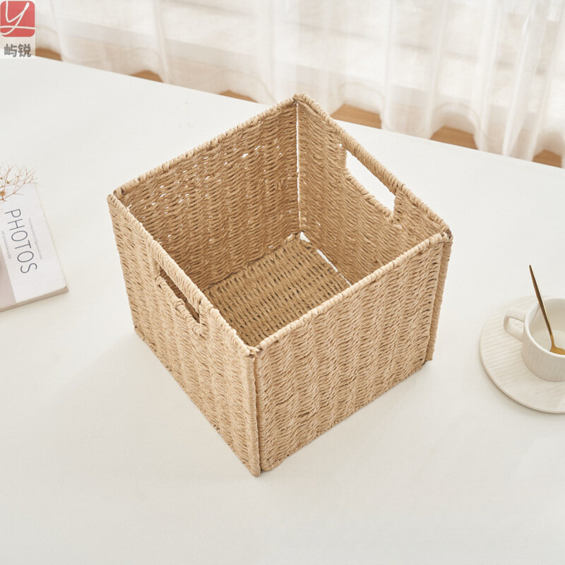 Складная корзина из искусственного ротанга, корзина для белья и игрушек, квадратная плетеная корзина (Кремовый,