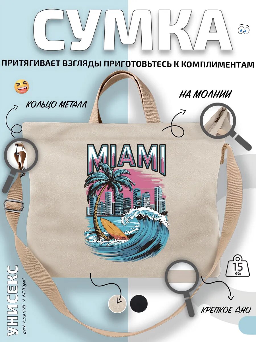 Сумка шоппер  Майами городской пейзаж пальма