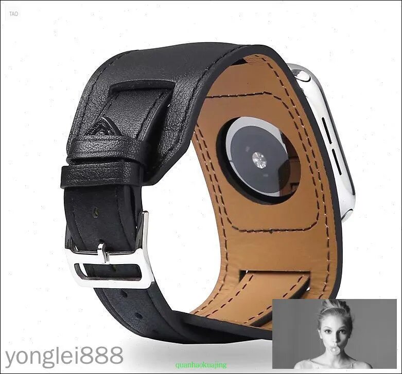 Широкий ремешок-напульсник MyPads для умных смарт-часов Apple Watch 42mm из высококачественной импортной кожи, черный