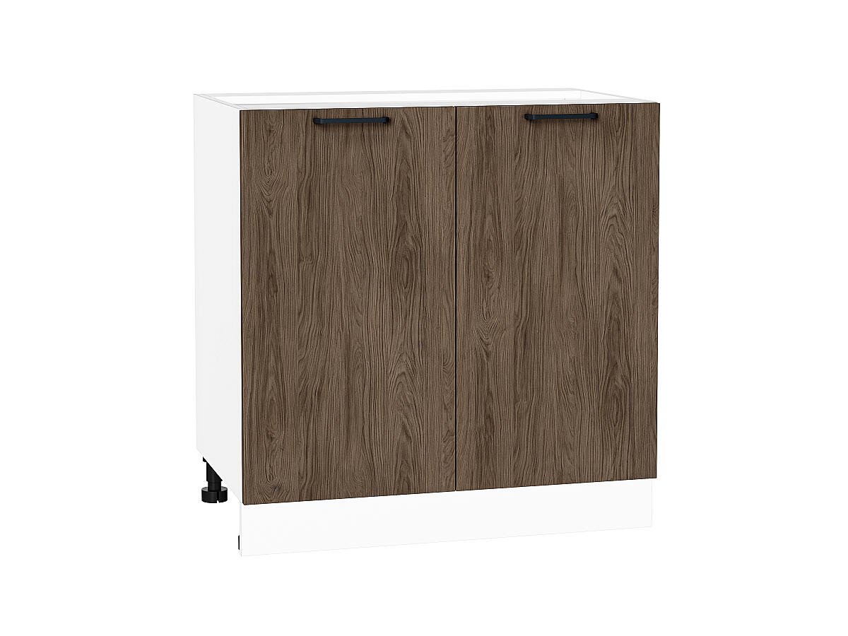 Шкаф нижний с 2-мя дверцами Флэт, цвет фасада Brown Casella Oak 2S, цвет каркаса Белый, 816*800*478 (В*Ш*Г) мм