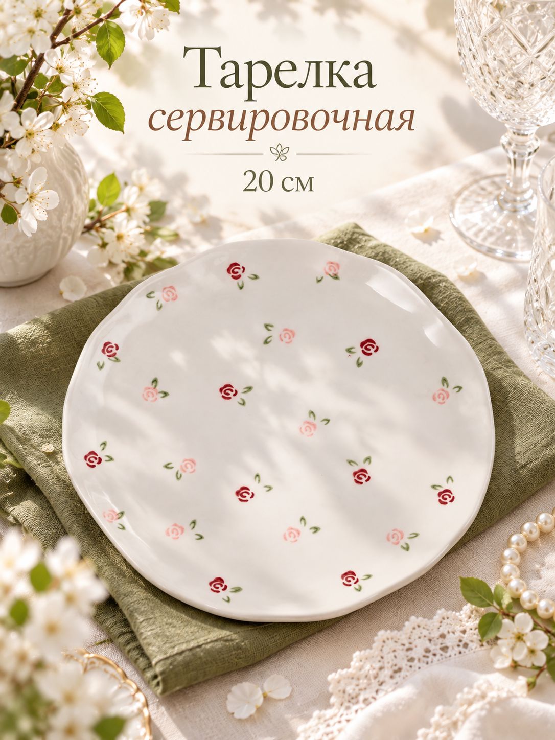 Тарелка сервировочная 20 см, "Уютный дом. Фиалки", керамическая