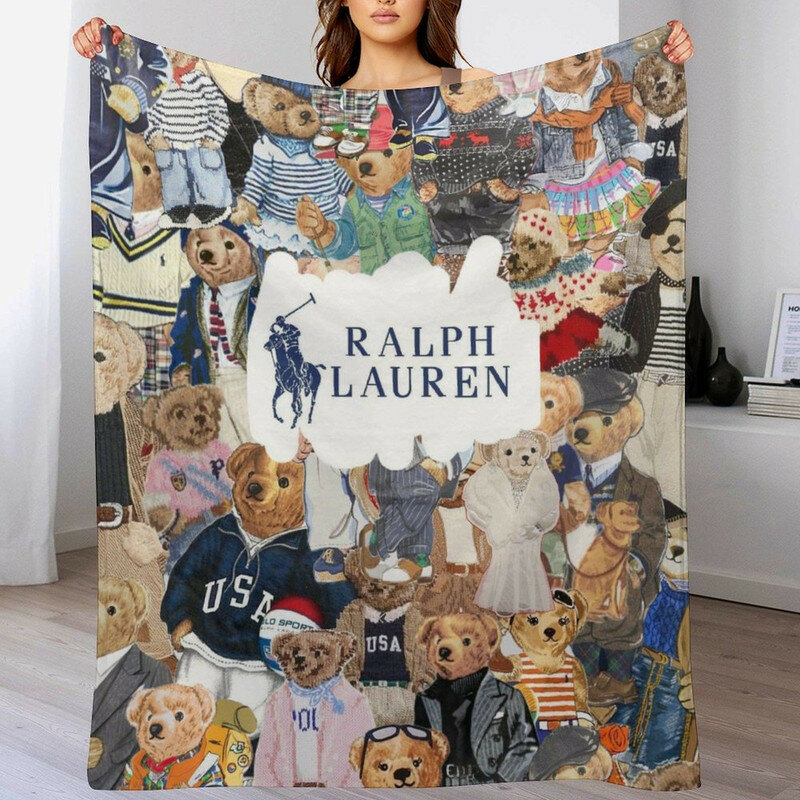 Плед Ralph Lauren 150x200 см из фланели с бахромой, коричневый, с аниме-принтом