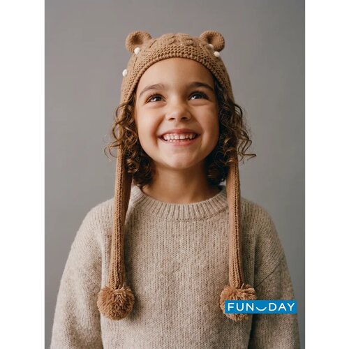 фото Шапка funday осень-зима 2026 для девочек, размер 54, бежевый