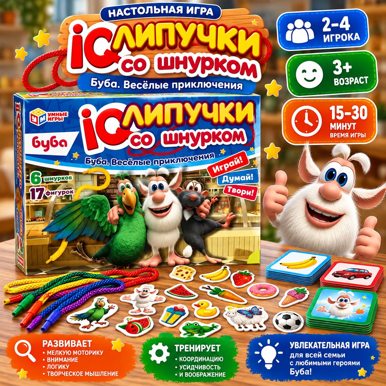 Настольная игра IQ-липучки со шнурком Буба Весёлые приключения