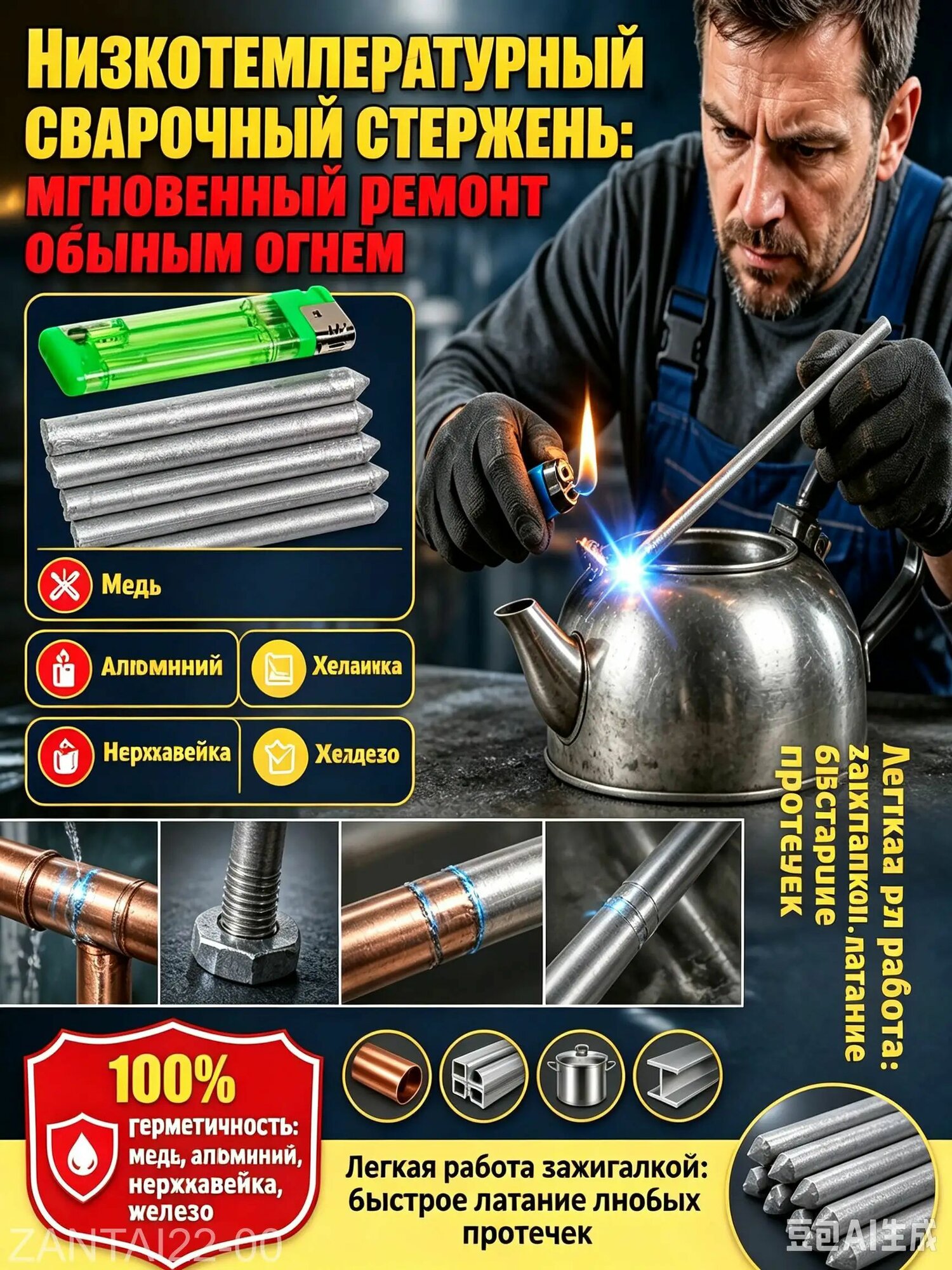 Низкотемпературный сварочный стержень для бытового ремонта без флюса от зажигалки, для алюминия меди и нержавейки