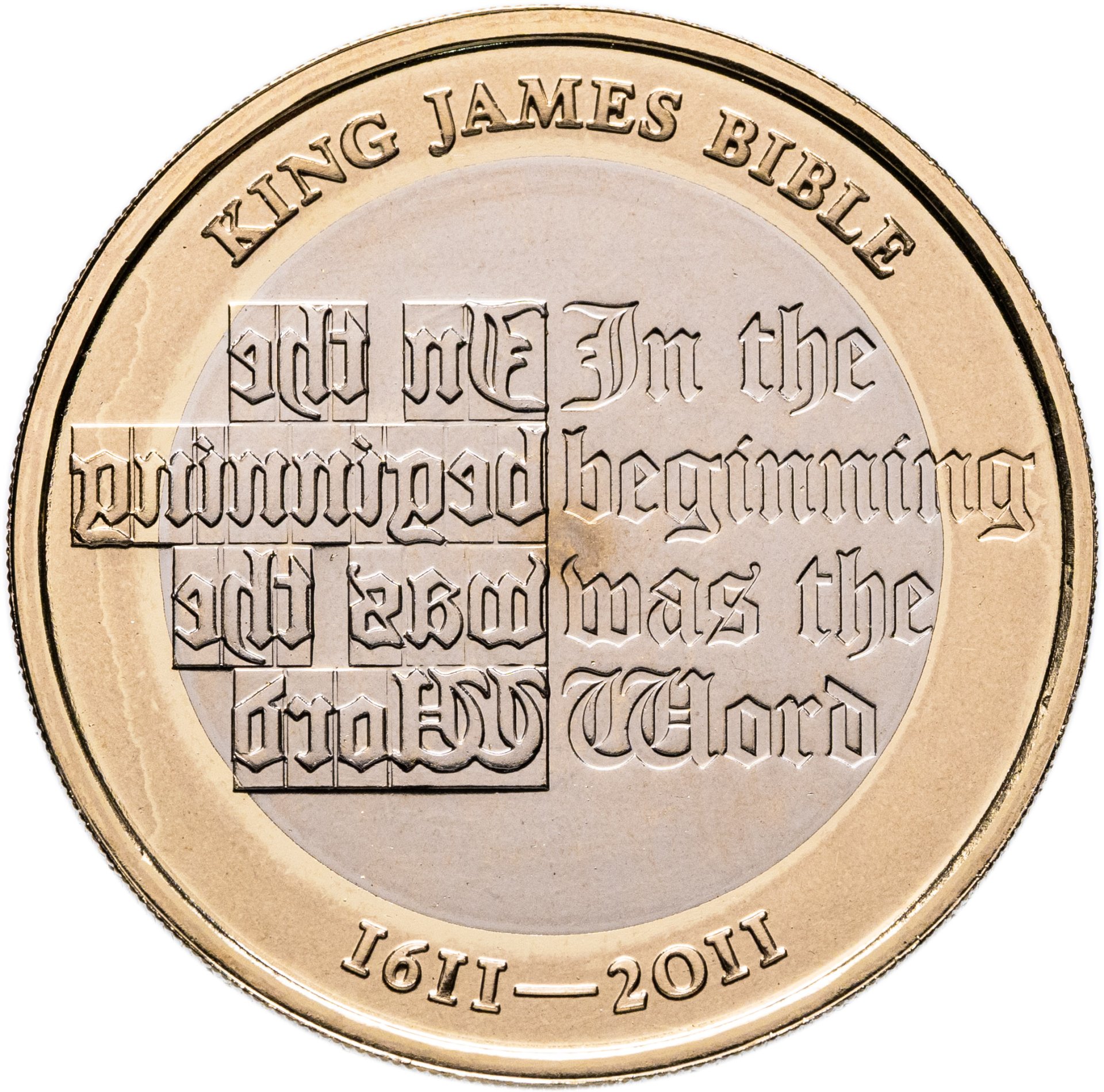 Великобритания 2 фунта pounds 2011 "400 лет Библии Короля Якова", Биметалл, в сохранности BUNC