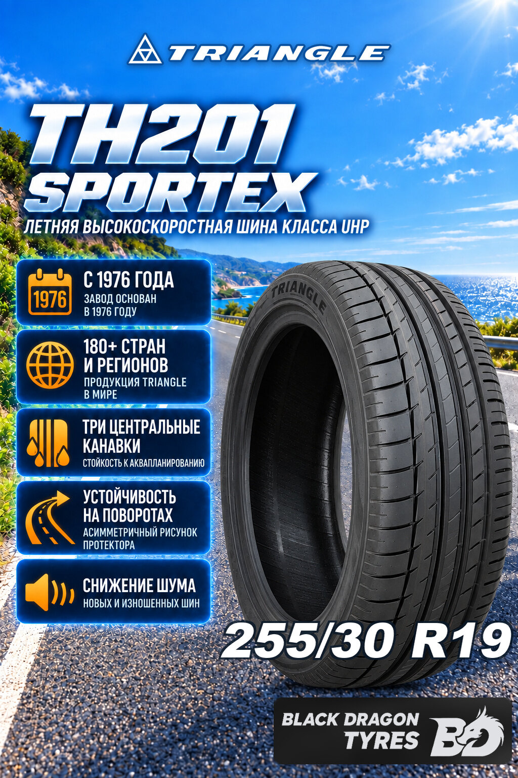 Летние шины Triangle TH201 Sportex XL 255/30 R19 91Y , для легкового автомобиля
