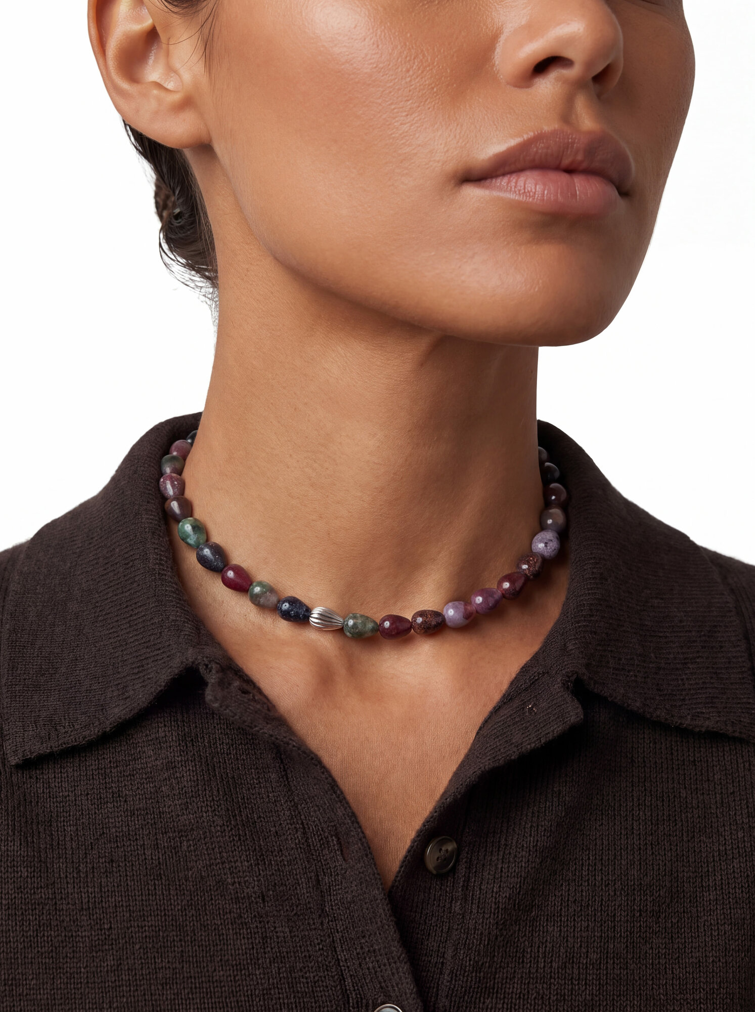 Колье LU Jewel, агат, длина 37 см, коричневый, зеленый