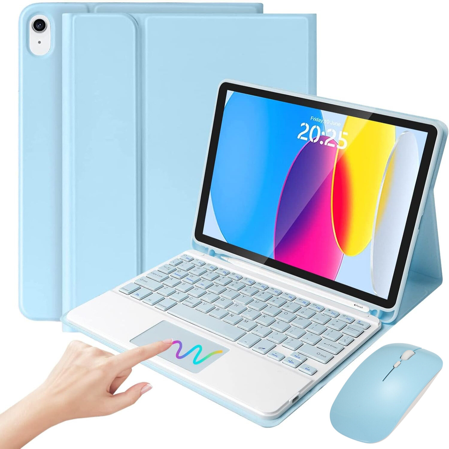 Голубой защитный чехол с сенсорной Bluetooth клавиатурой и мышью для iPad Air 11 (M4/M3/M2) / Air 4
