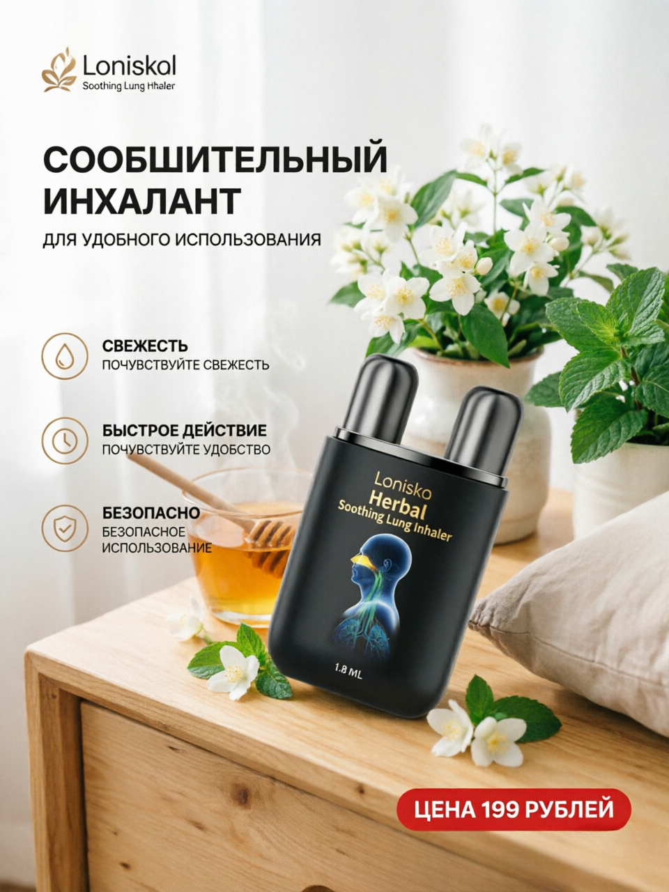 Травяной ингалятор для носа с ментолом, календулой и эвкалиптом для свежести и комфортного ухода