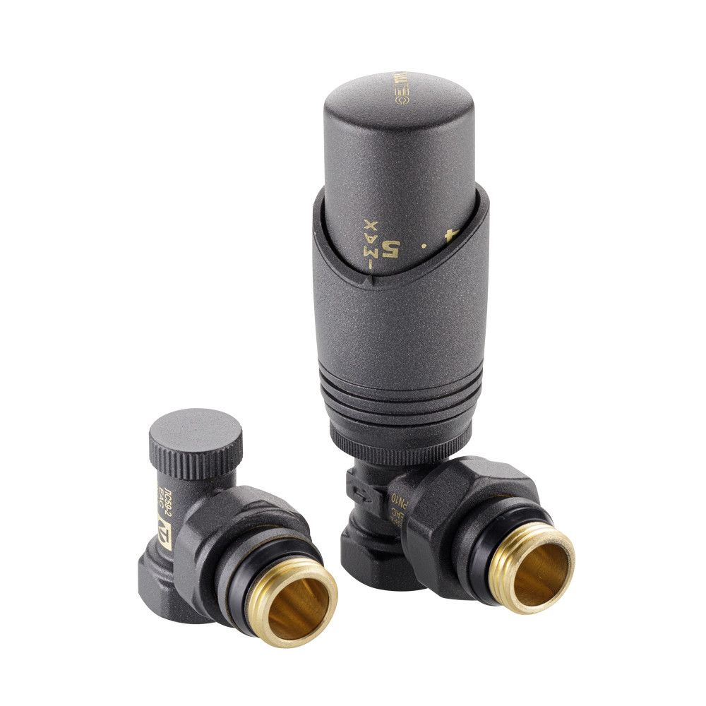 Терморегулятор с головкой и клапан, угловой, серый 1/2" Valtec VT.045. GR.04