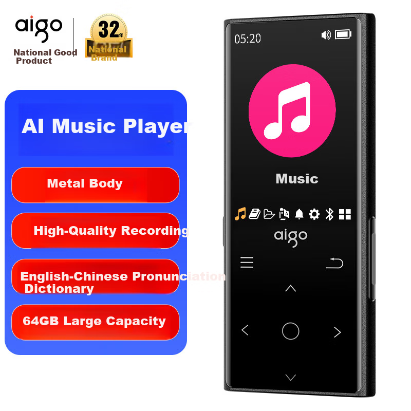 Aigo 801 64GB MP3 MP4 плеер с беспроводным динамиком и поддержкой без потери качества для студентов Версия：Продажа от