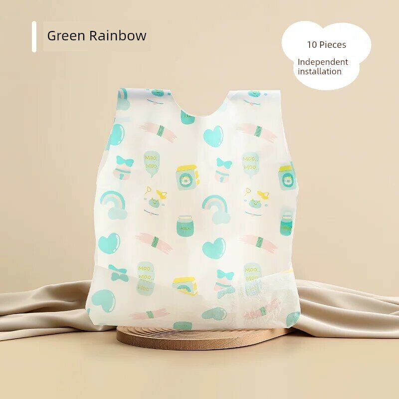 Одноразовые водонепроницаемые бабушки-накидки без рукавов для 1-3 лет/70-110 см, Зеленый Радуга, 10 шт