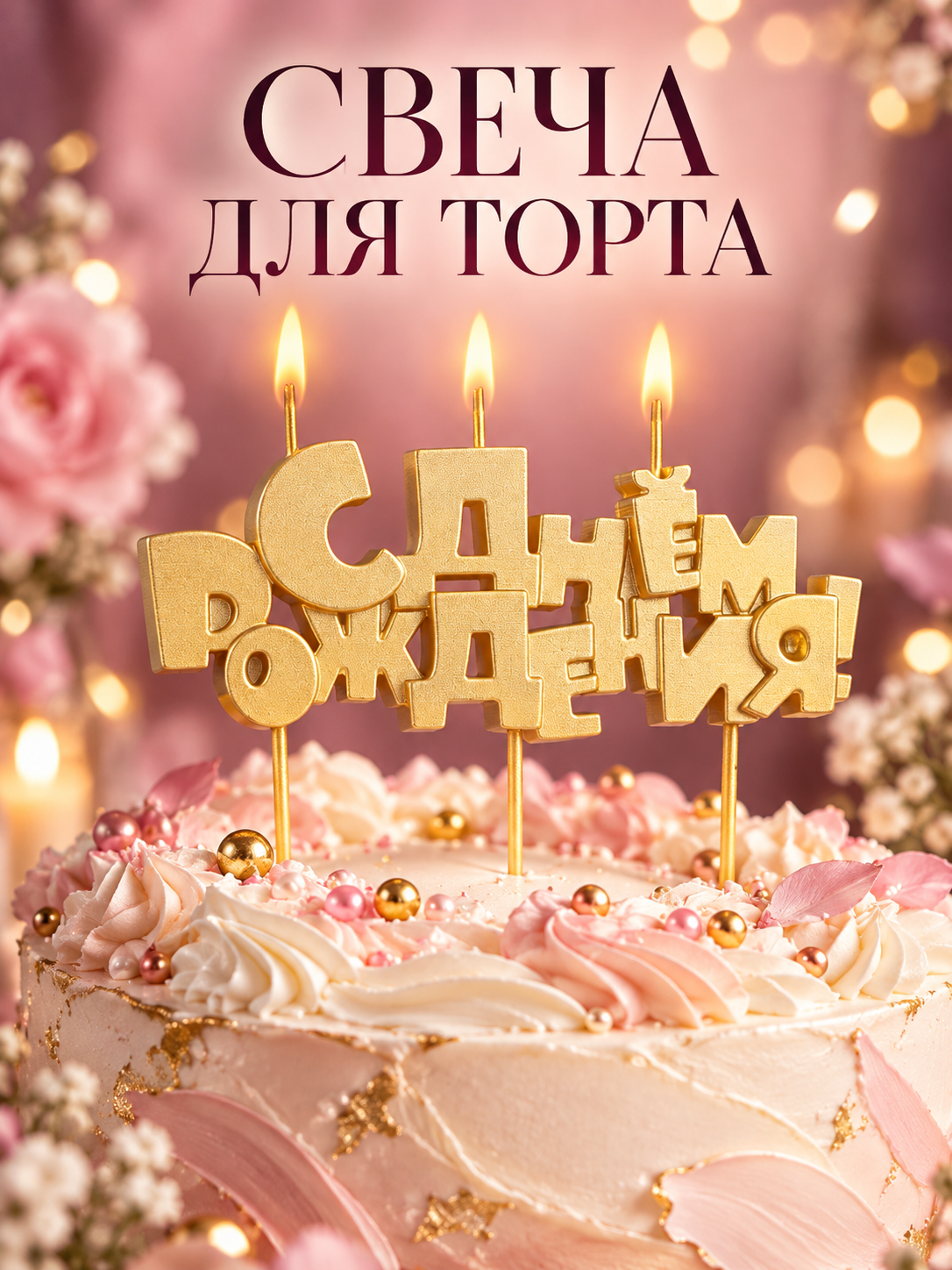 Свечи для торта на шпажках Омский свечной завод «С Днем рождения», 5,3 см