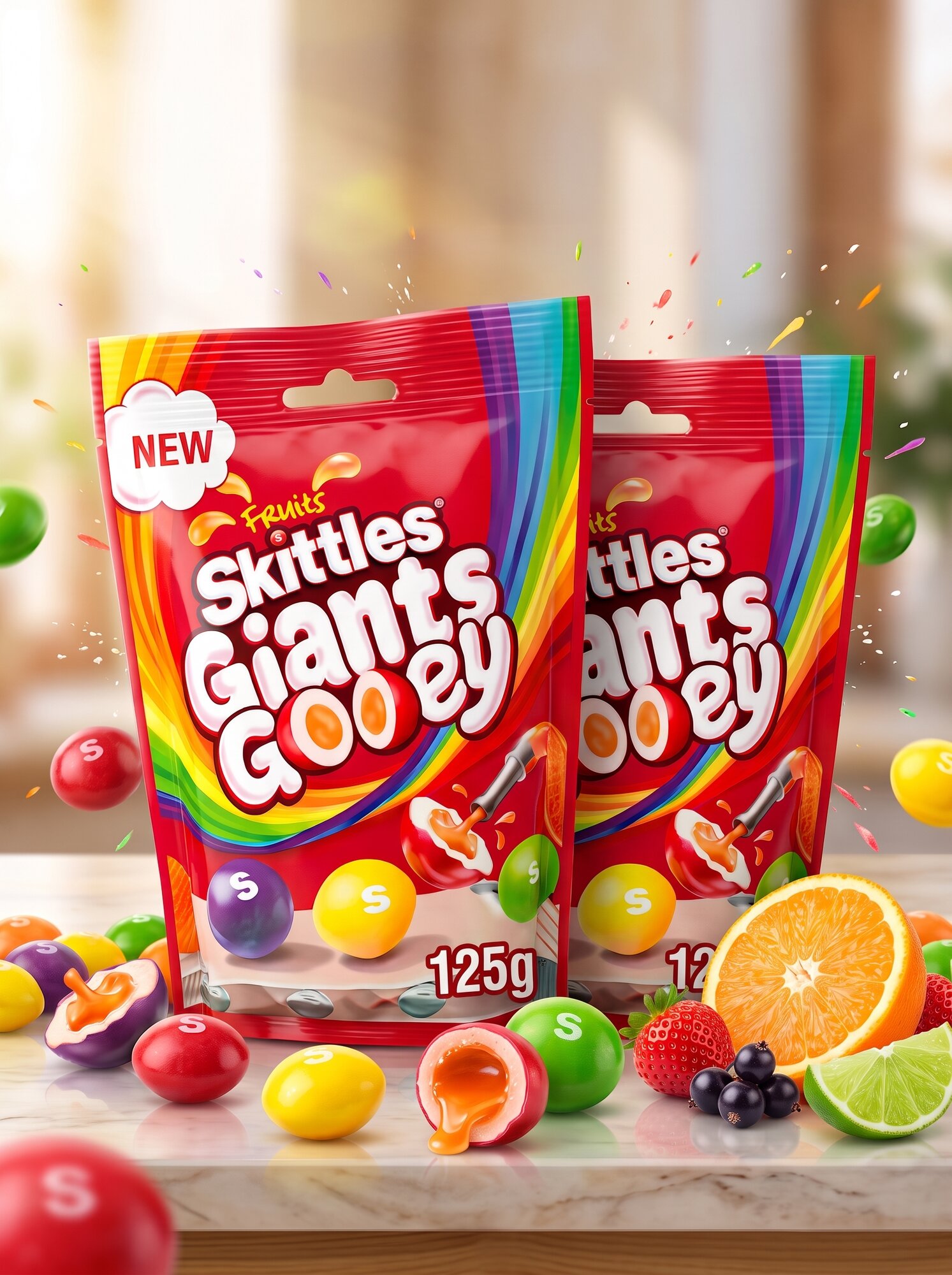 Драже конфеты жевательные Skittles Giants Gooey Sweets / Скитлс Гигантские с начинкой, 125гр х 2 шт
