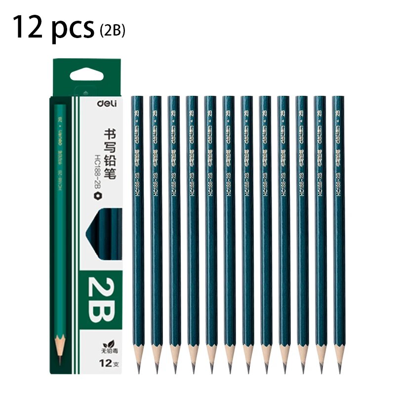 Deli деревянные карандаши 2B/2H/HB Изумрудный, 12pcs 2B