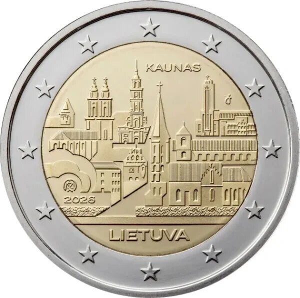 2 евро 2026 год. Каунас. Литва