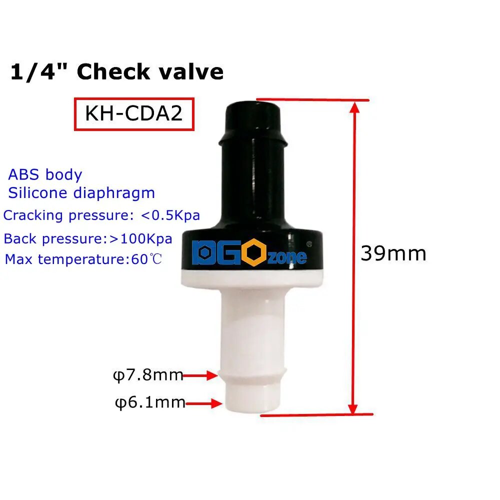 Обратный клапан DGOzone пластиковый 3/16", 1/4", 5/16", 3/8" KH-CDA2
