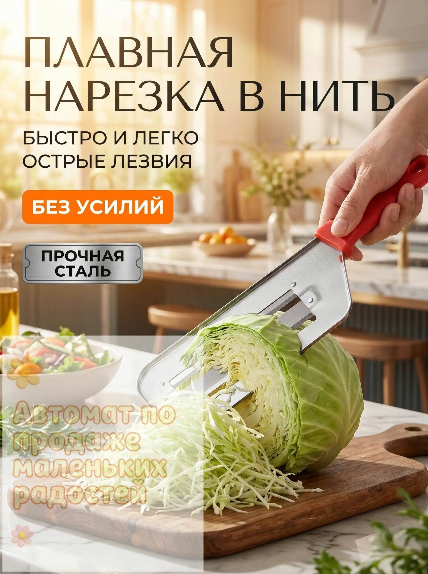 Нож шинковка для капусты ручная красный