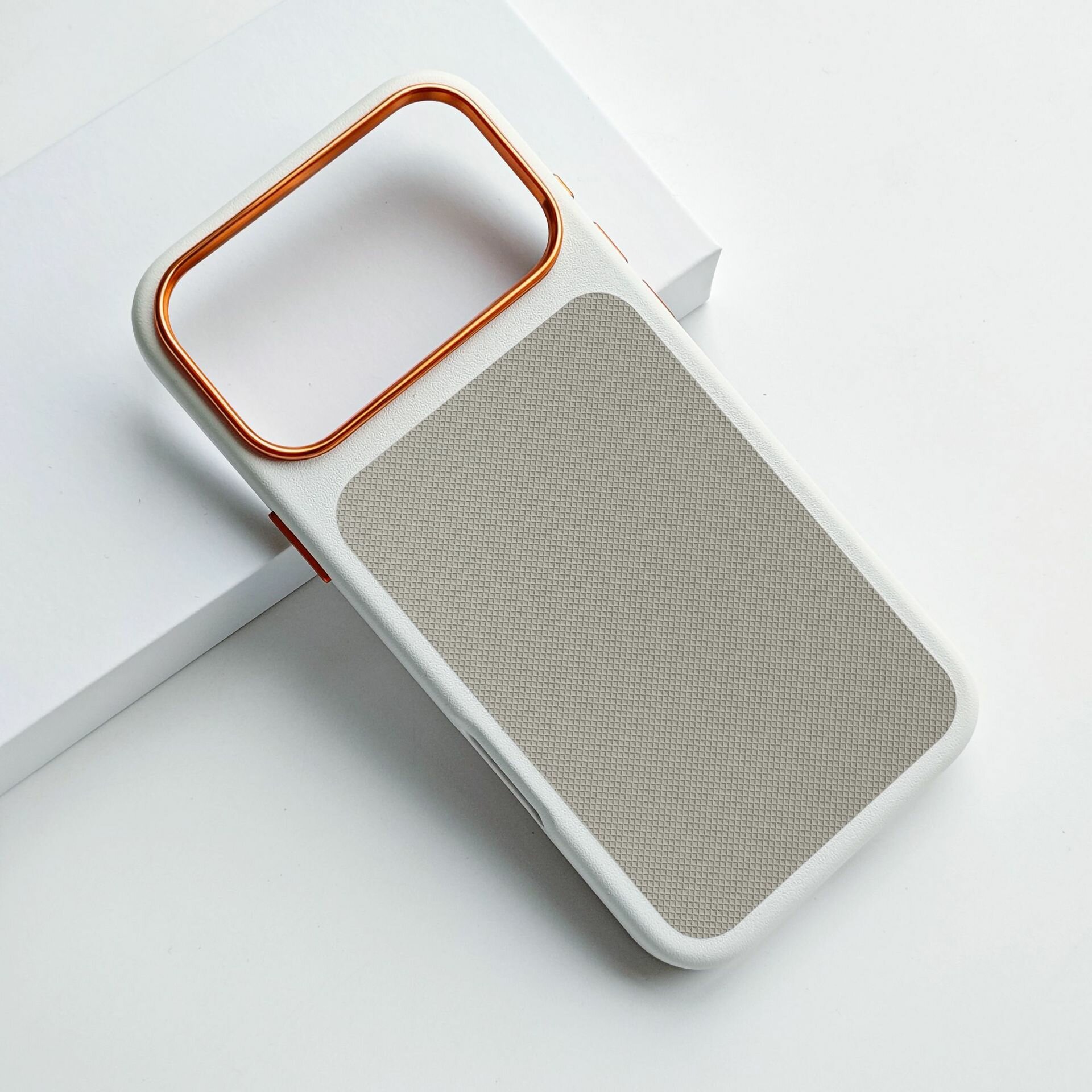 Чехол из кожи с MagSafe для iPhone 14 Pro с алмазным узором, анти-отпечатки, серый белый