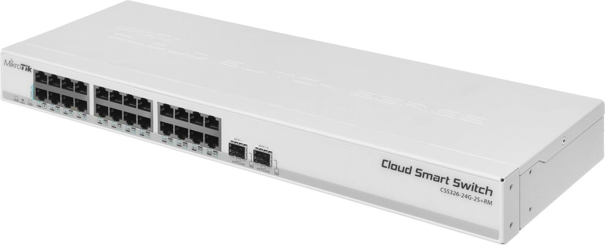 MikroTik 326-24G-2S+RM Коммутатор Cloud Smart Switch with 24 x Gigabit Ethernet ports, 2x SFP+ cages, 1U rackmount case, PSU