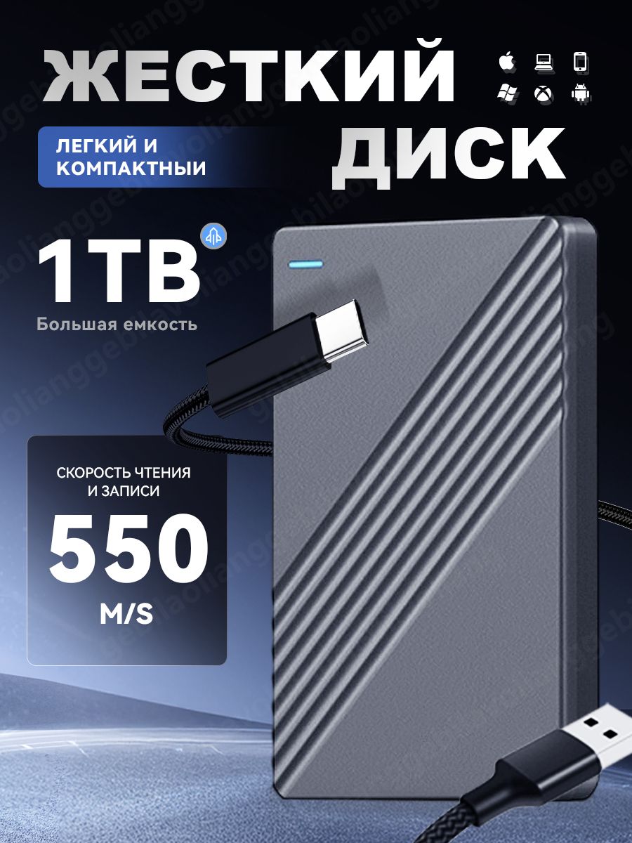 1 ТБ Внешний жесткий диск (1 ТБ), Композит, черный матовый