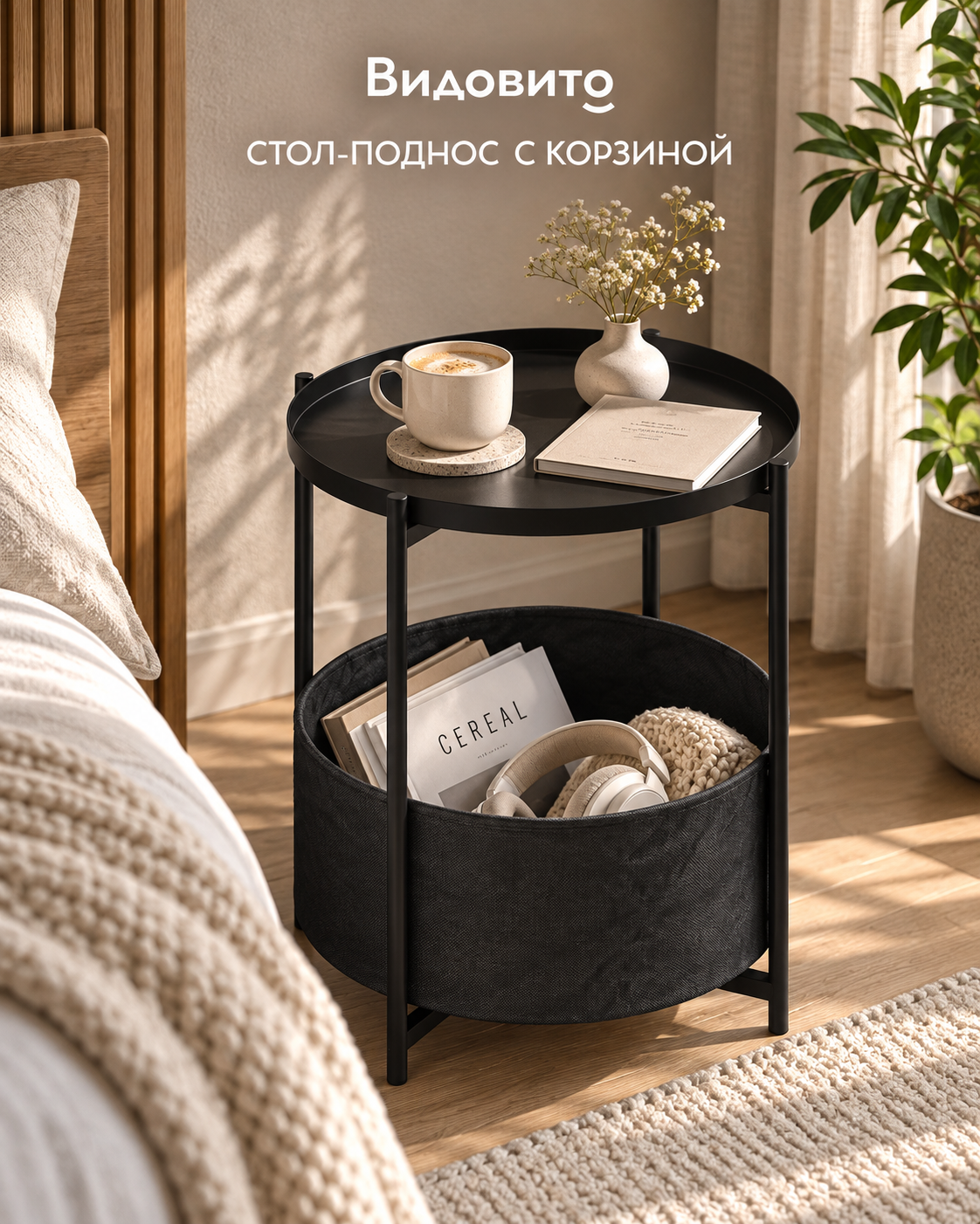 Журнальный столик с подносом и корзиной