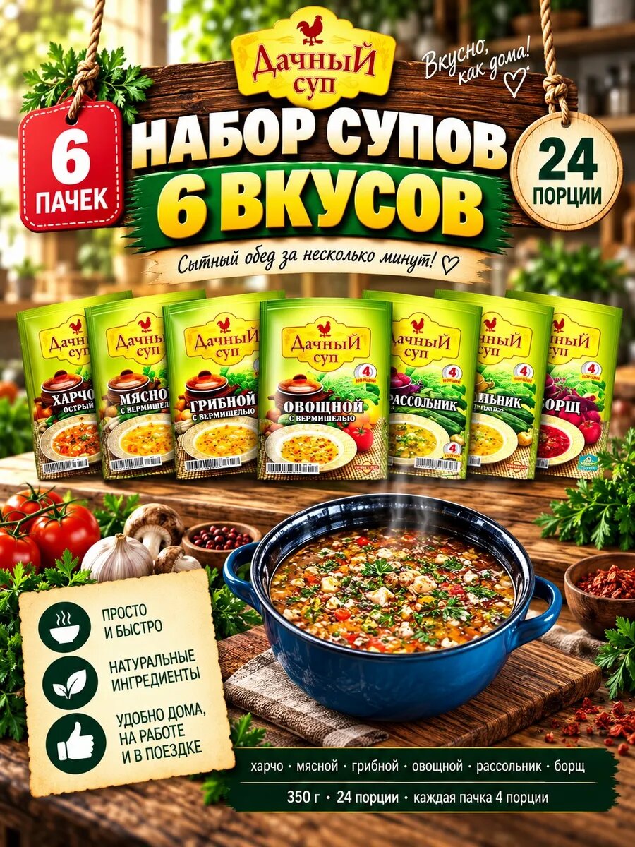 Набор супов 6 вкусов быстрого приготовления 350г — супы быстрого приготовления