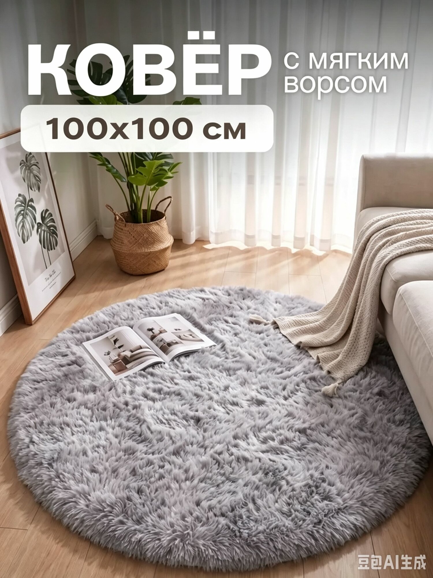 Коврик в палатку детскую круглый 100, мягкий и теплый, создает уют, для малышей, для игр в палатке и комнате, STARLEK,1 шт.
