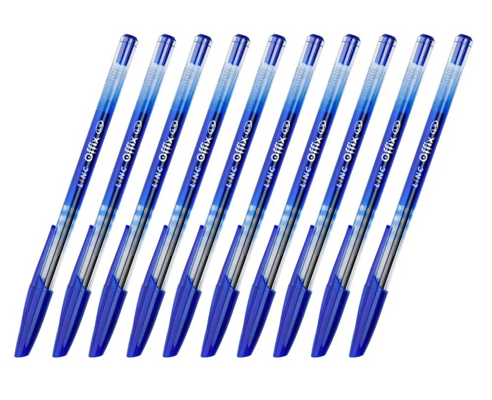 Ручка шариковая LINC OFFIX, 1 мм, синий, прозрачный корпус, 10 шт