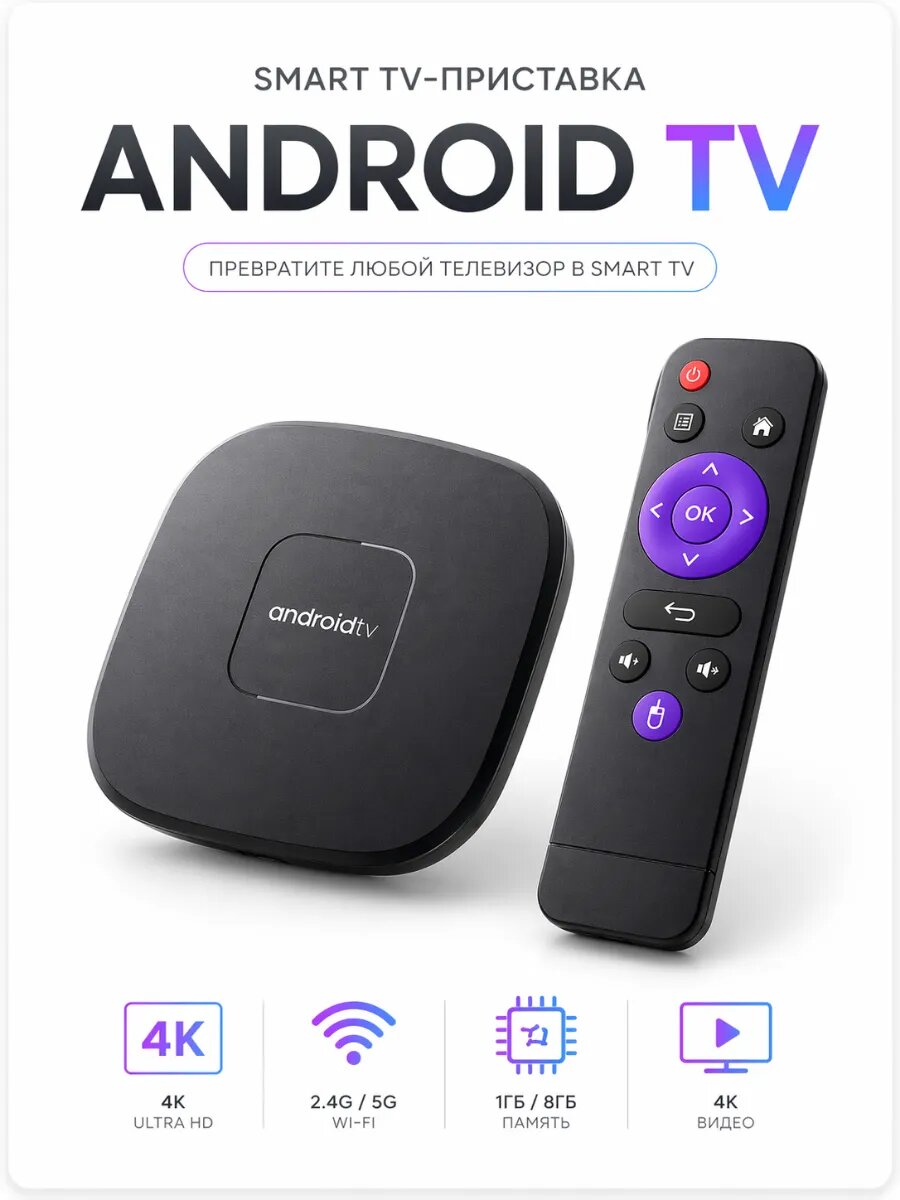 TV приставка Android Smart TV Box 4K медиаплеер Wi‑Fi