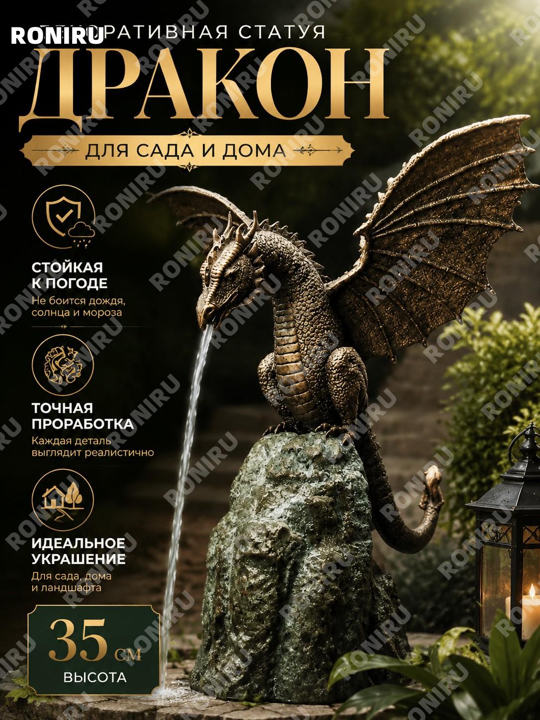 Декоративная статуя дракона из смолы 35 см бронзового цвета для сада и дома, украшение интерьера и ландшафта детали