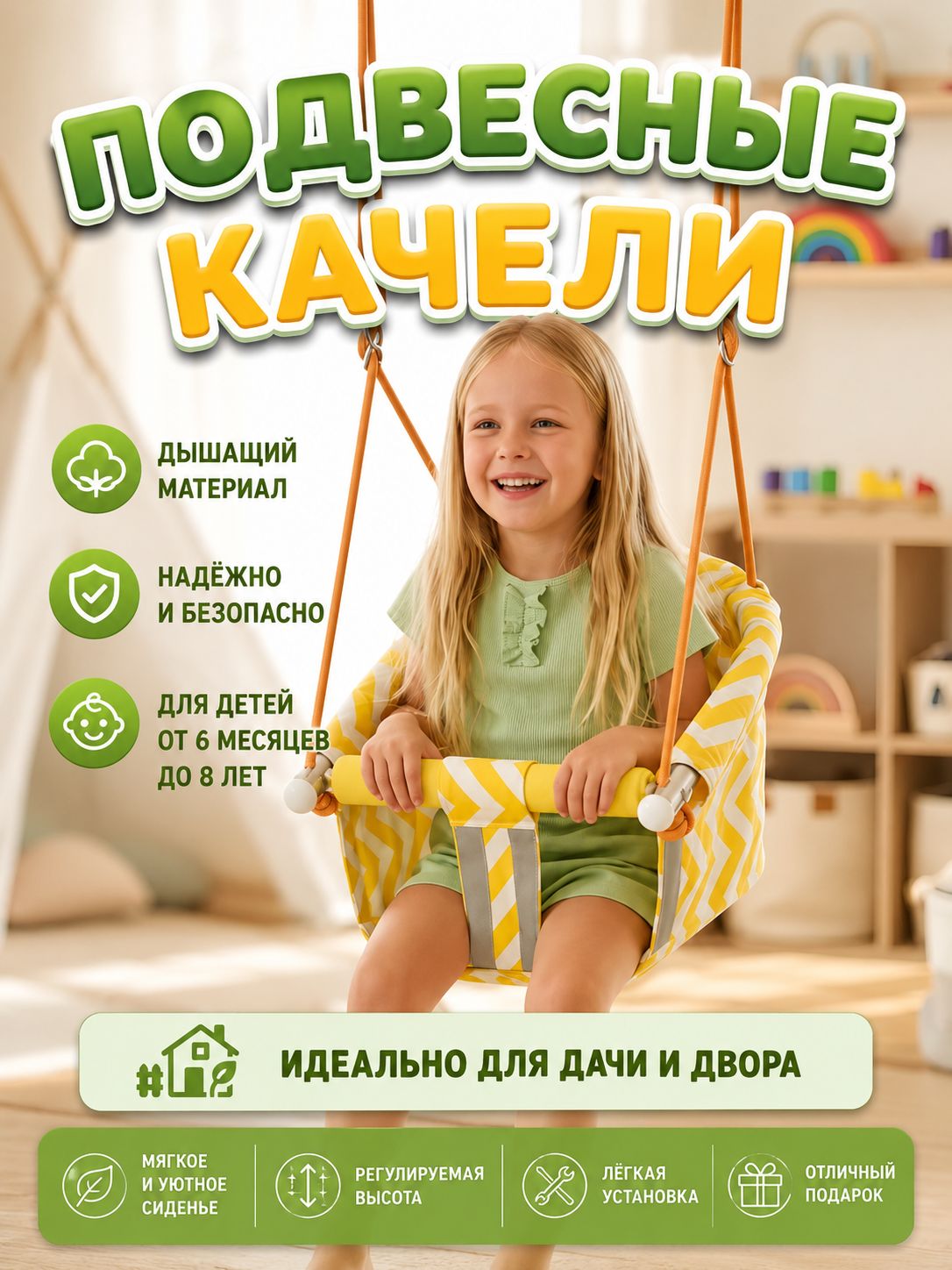 Качели детские подвесные для дома и дачи