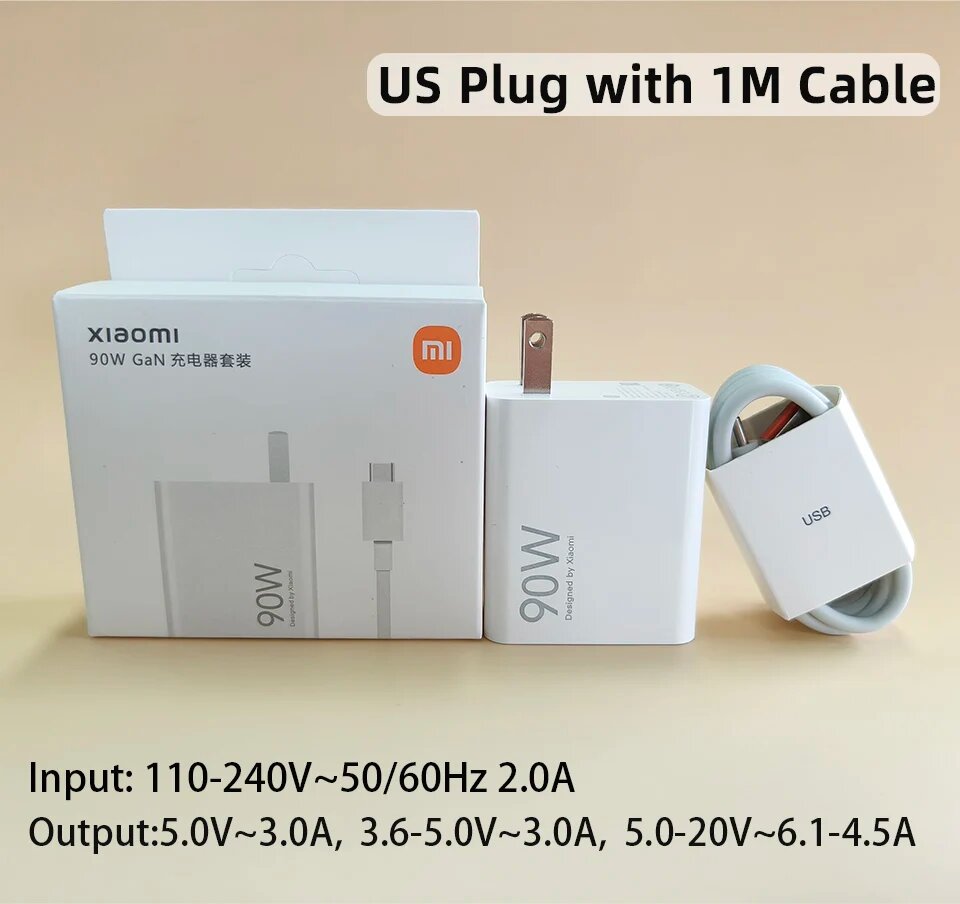 Оригинальное Зарядное Устройство XIAOMI 90W Turbo Fast Charging Adapter EU/US Для US Plug Add 1M