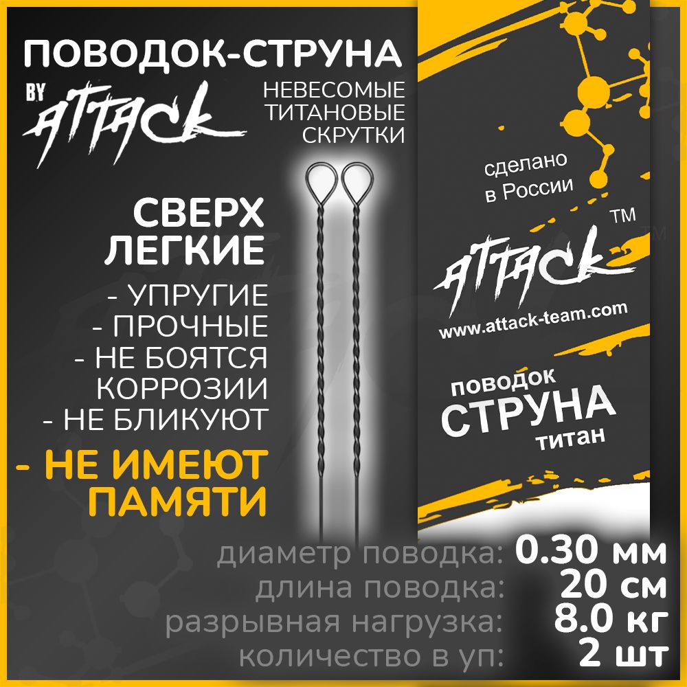 Поводок антибликовый матовый из титана диам. 0.30 мм, длина 20 см, тест 8 кг, 2 шт - струна для рыбалки на спиннинг, на окуня, на щуку, на судака